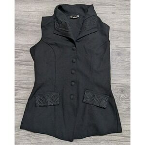 Star C.C.C. Vest Womens Medium Black Sleeveless Button Embroidered Vintage Vtg
